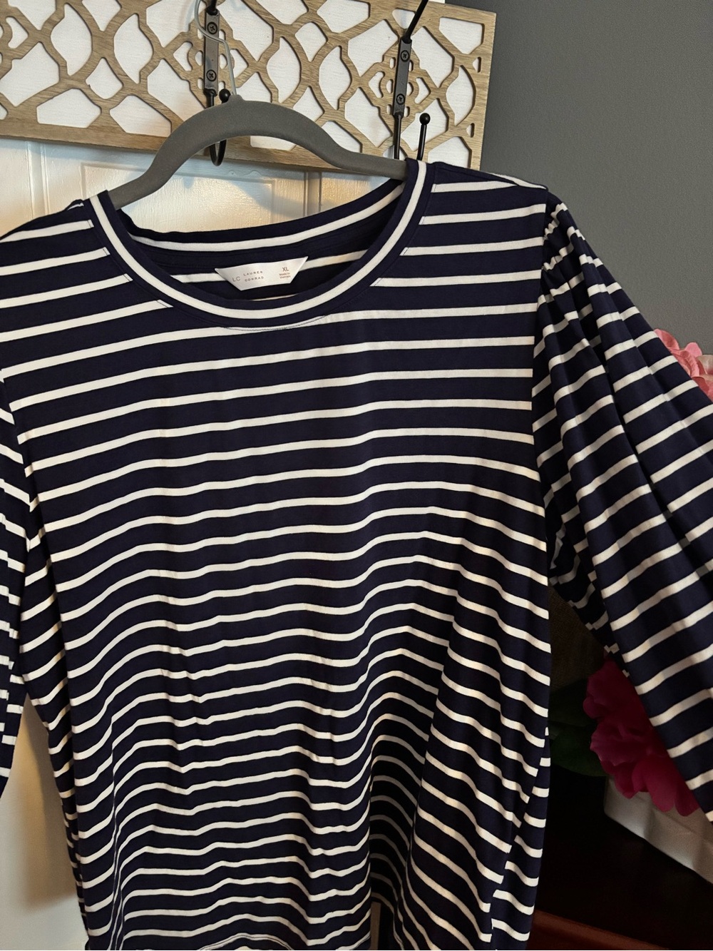 Lauren Conrad Navy and White Striped Long Sleeve Top
